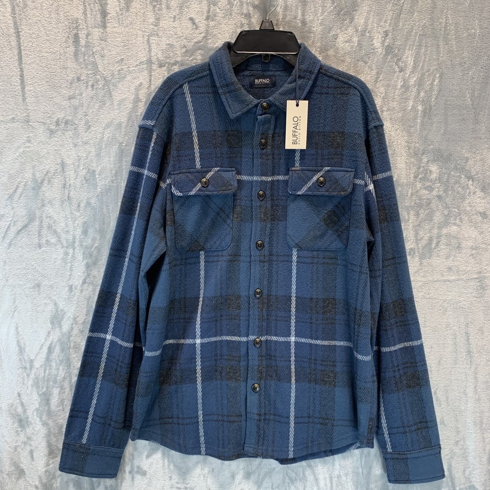 Buffalo David Bitton Men's Button Up Flannel Shirt‎ S Blue Plaid Long Sleeve